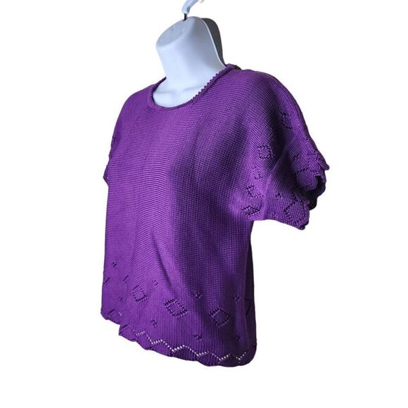 Vintage 90s Peruvian Connection Short Sleeve Sweater Womens Size M Purple - Picture 2 of 5